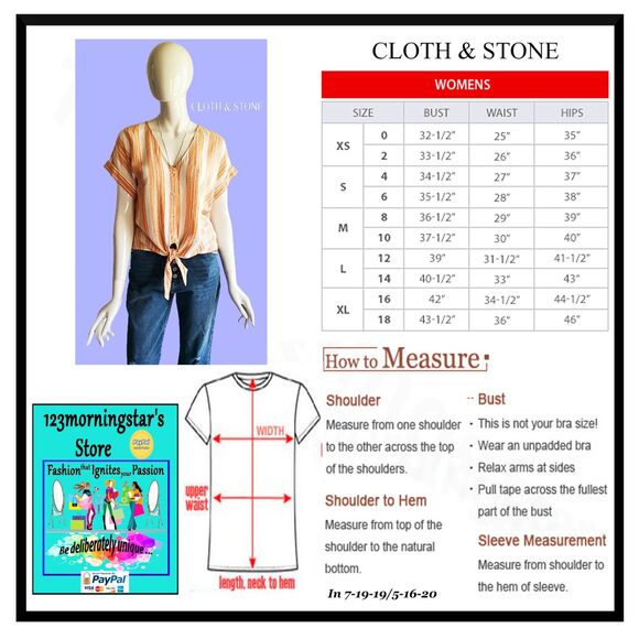 CLOTH & STONE NEW Linen Stripe V-Neck Tie Cuff Sleeve Crop Top M - Picture 12 of 12